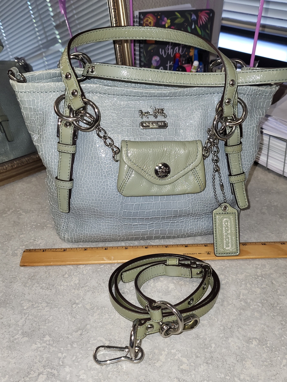 Coach Croc-Embossed Leather Satchel with Envelope CharmStyle No. 14839